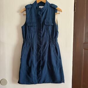 BARNEY'S NEW YORK | Blue Twill Utility Style Sleeveless Dress | Size 4